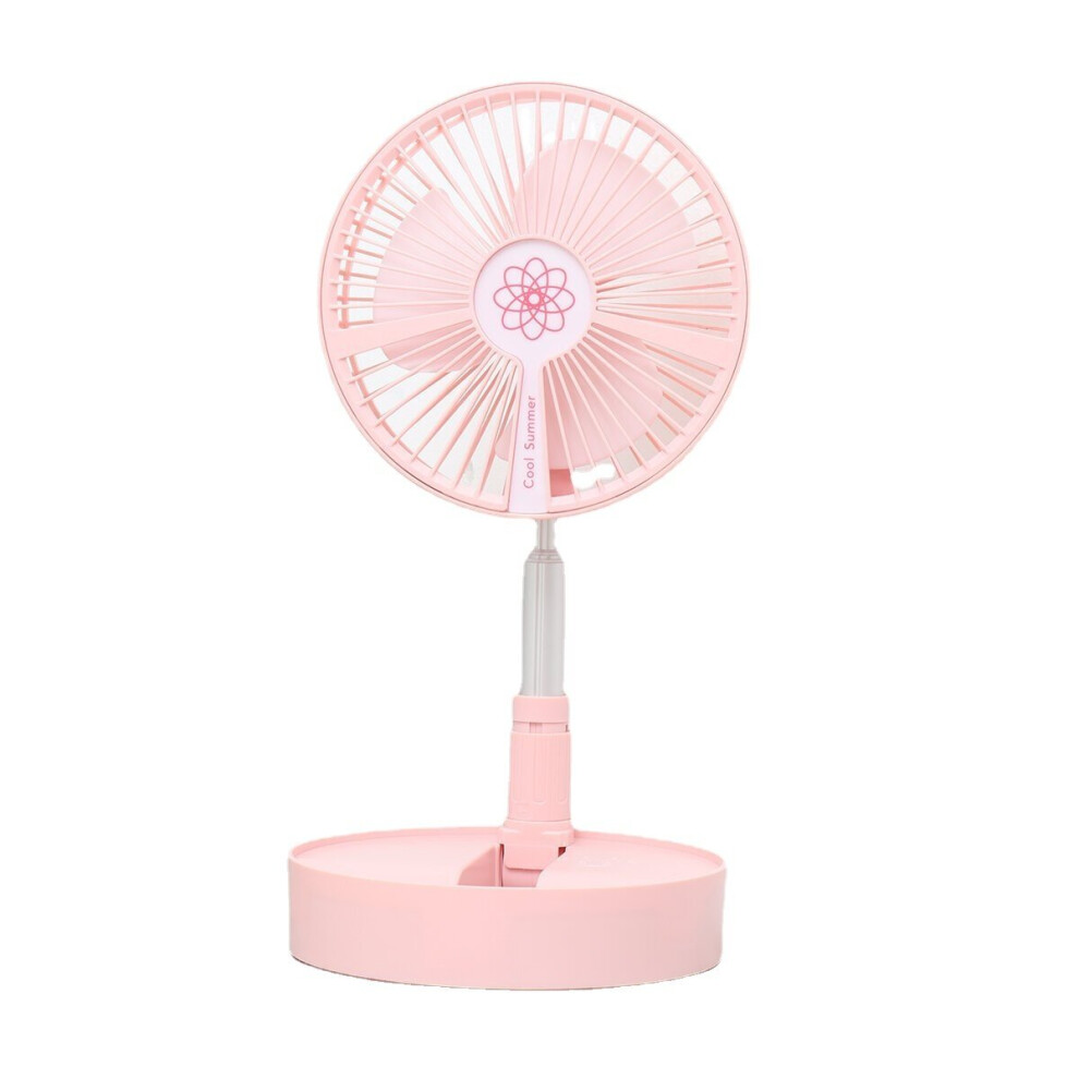 (Pink) Electric Usb Fan 4 Speeds Foldable Desk Fan Rechargeable Table Fan Stretchable Floor Fan