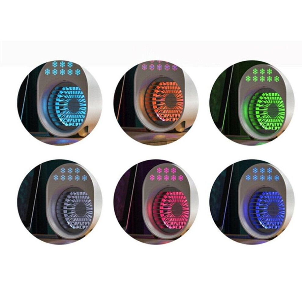 (Green) Mini Air Conditioner Portable USB Fan Air Cooler Humidifier 3 Speed Adjustable 6 Color Light Conditioning Purifier