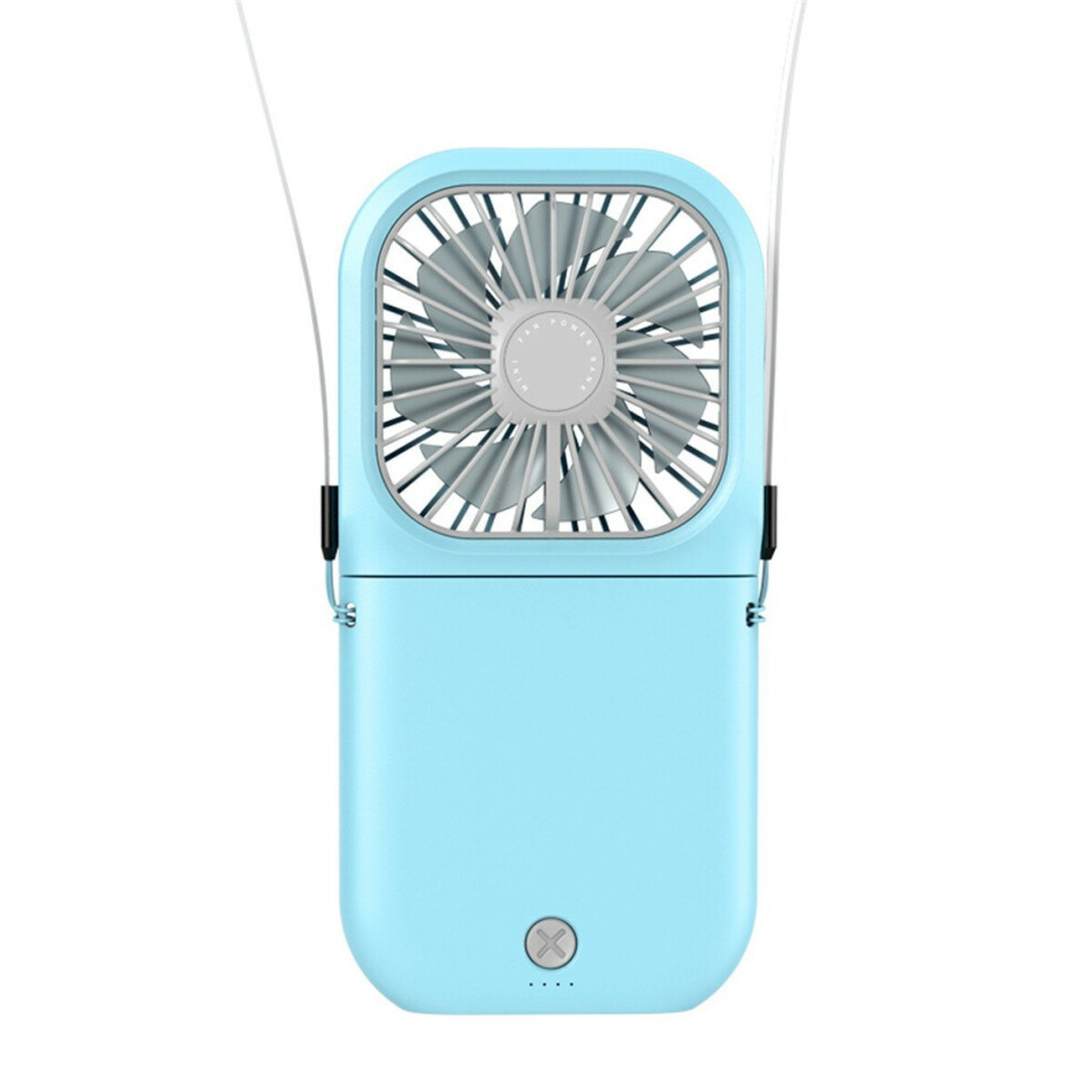 (Blue) Mini Desk Fan Automatic 90-180 Adjustment Shaking Travel Fan USB Rechargeable with 3 Speeds