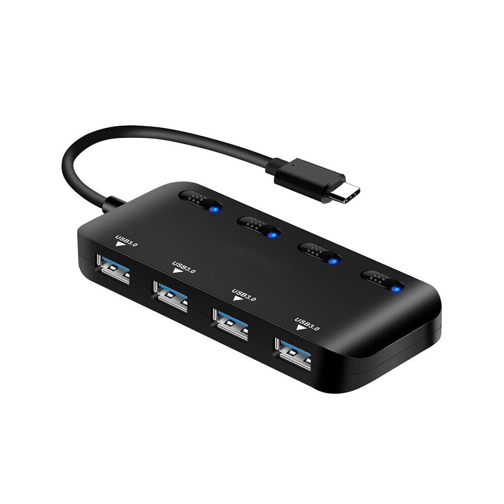 (Type C) 4 in 1 USB 3.0 HUB High Speed 5Gbps USB 3.0 Splitter with Individual Switch Control for PC Laptop Computer