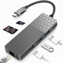 6 In 1 USB-C Type-C Hub Docking Station Adapter With 3 * USB 3.0 RJ45 Ethernet Network Port Memory Card Readers