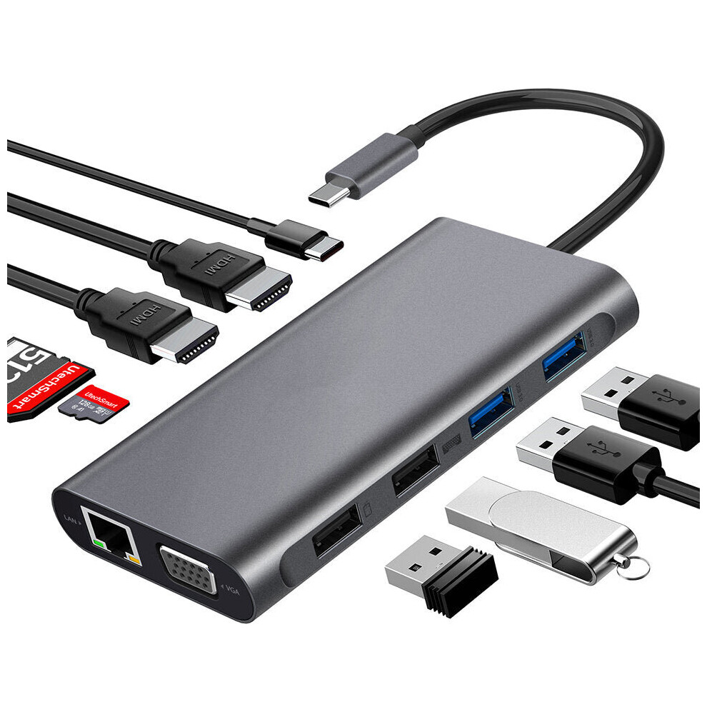 11 In 1 Triple Display USB-C Hub Docking Station Adapter