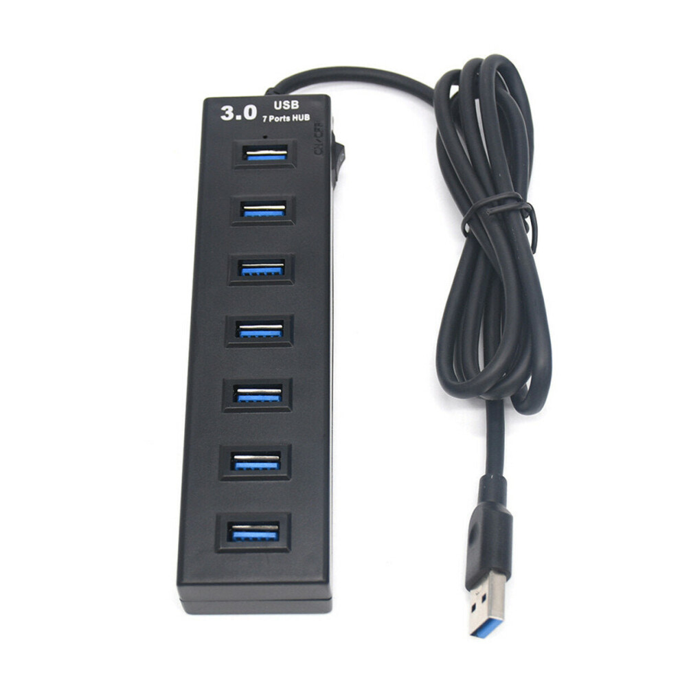 (Black) 7-Port USB 3.0 Hub Adapter Docking Station 5Gbps Data Transfer For Laptop PC