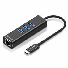 (Black) 3 Ethernet RJ45 USB 3.0 HUB Type-C to 3 Port USB Gigabit Adapter for laptop