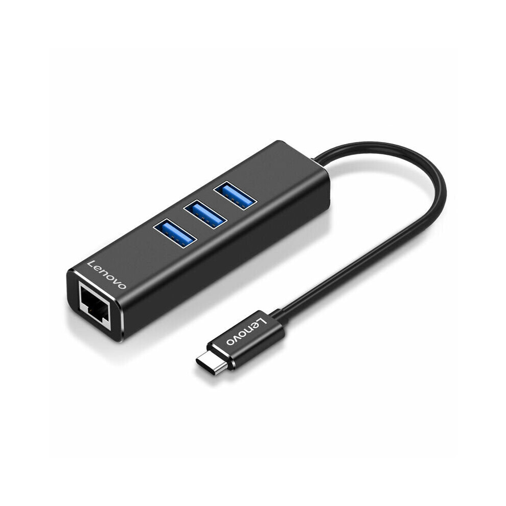 (Black) 3 Ethernet RJ45 USB 3.0 HUB Type-C to 3 Port USB Gigabit Adapter for laptop