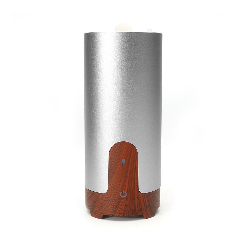 (Light Grey) Protable Essential Oil Humidifier Aromatherapy Diffuser Metal & Wood Grain Style