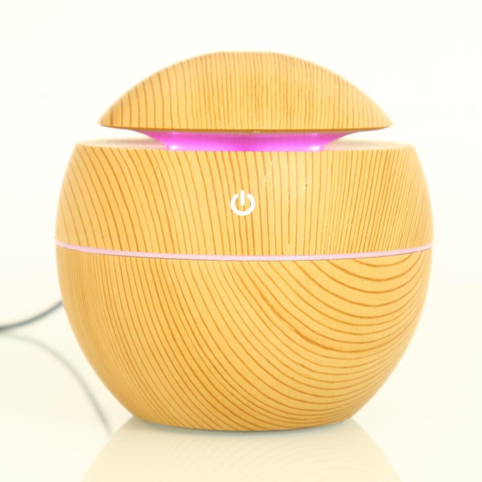 (Light wood grain) USB LED Colorful Light Ultrasonic Air Humidifier Wood Grain Aroma Essential Oil Diffuser for Office Home