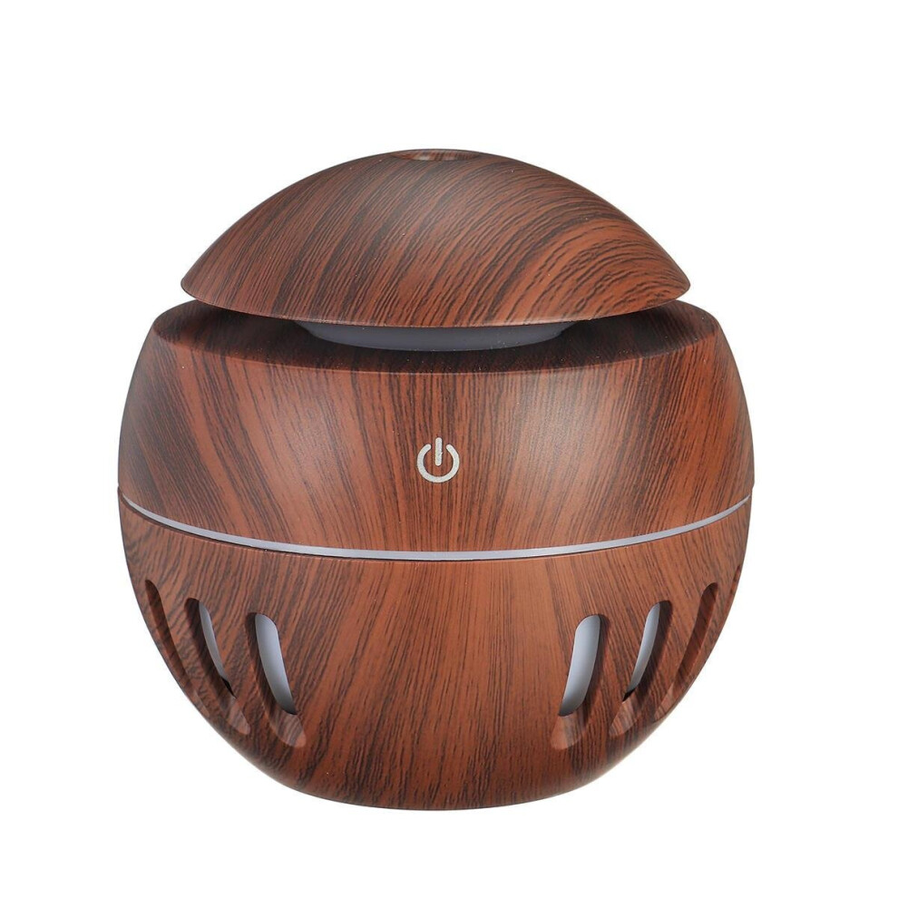 (A) USB Mini Wood Grain Air Humidifier Aroma Essential Oil Diffuser 7 Colors LED Lights