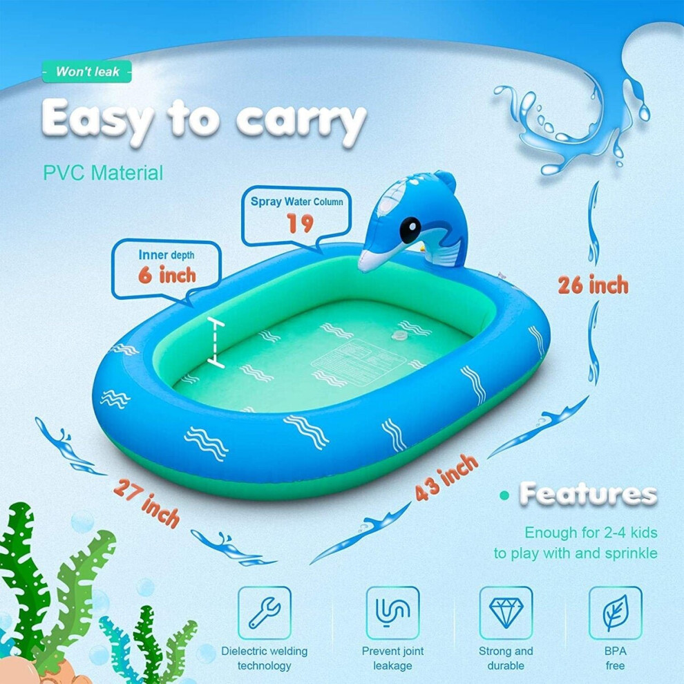 (170cm*110cm) Dolphin Inflatable Water Jet Game Pool Lawn Game Pool