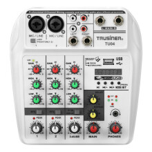 (White, UK Plug) 6W Portable bluetooth Sound Card 4 Channel Mixing Console Home Mini USB Mixer with UK US Plug