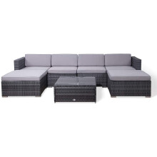 (Grey, With Cover) EVRE Nevada Rattan garden 6 Seater Sofa set