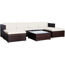(Brown, With Cover) EVRE Nevada Rattan garden 6 Seater Sofa set