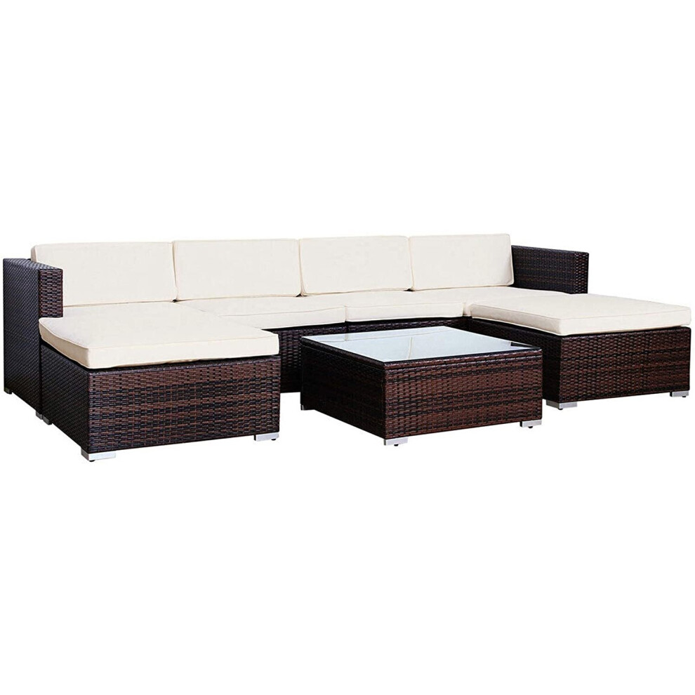Evre (, With Cover) Nevada Rattan Garden 6 Seater Sofa Set Brown