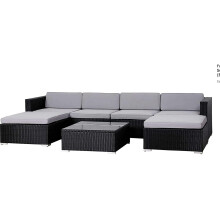 (Black, With Cover) EVRE Nevada Rattan garden 6 Seater Sofa set
