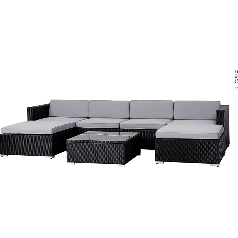 Evre (, With Cover) Nevada Rattan Garden 6 Seater Sofa Set Black