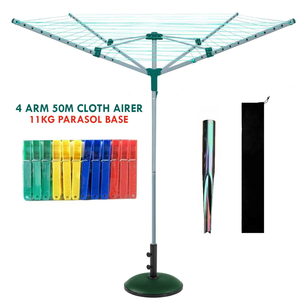 Denny Int Ltd 4 Arm Rotary Airer Outdoor Washing Line Clothes Dryer Ground Spike Cover Parasol