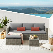 (With Cover) EVRE Malibu Grey Rattan Outdoor Furniture Set