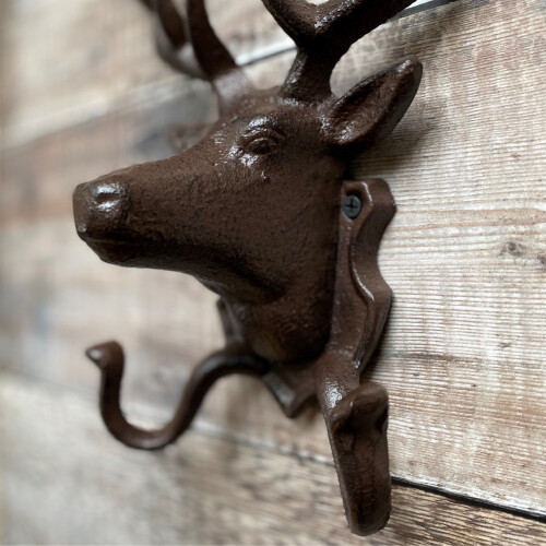 Selections Cast Iron Stag Head Wall Coat Hook Rack 2