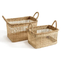 Natural 2 Piece Woven Wicker Basket Storage Home Decoration Best