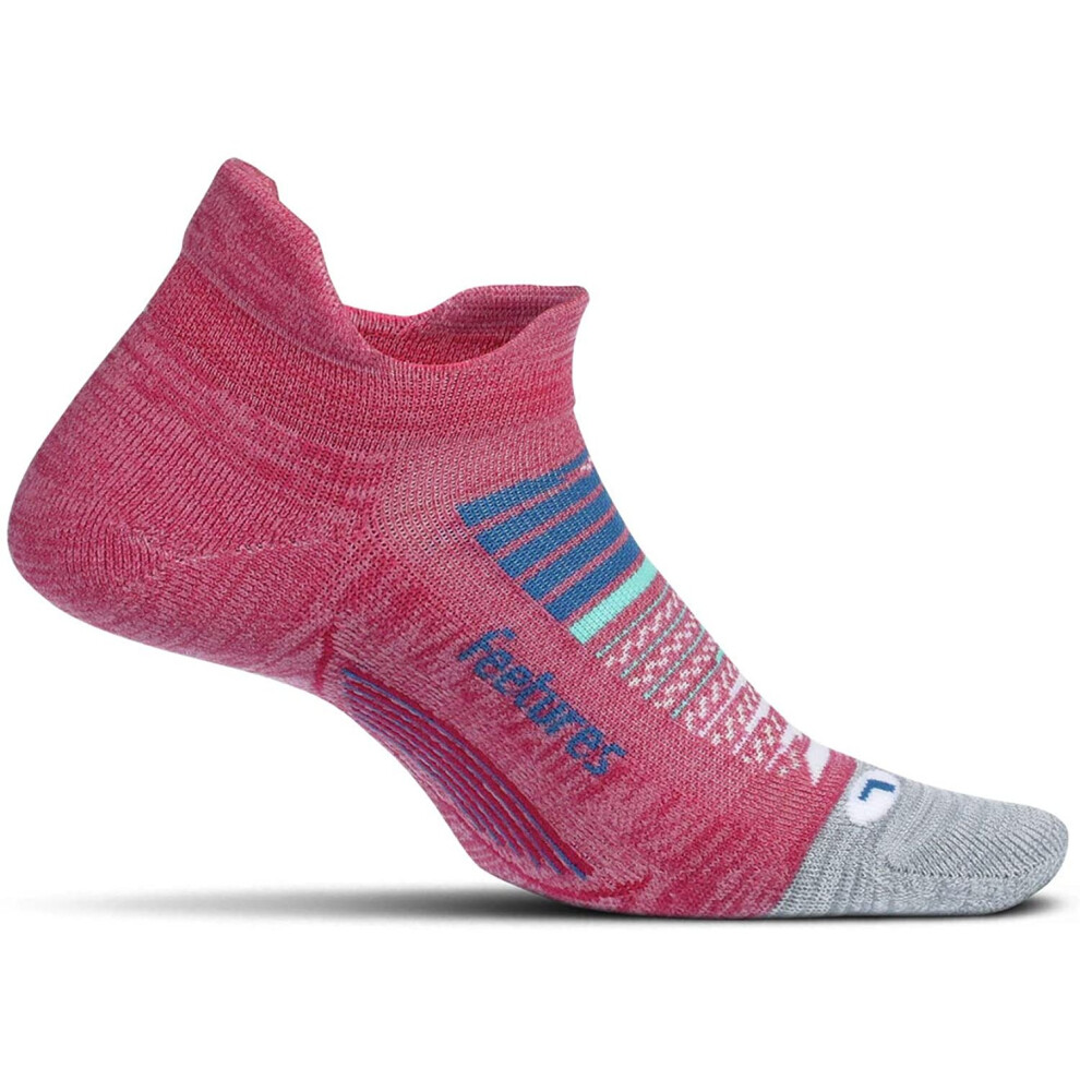 Feetures Elite Max Cushion No-Show Tab Unisex Running Socks, Quasar Pink