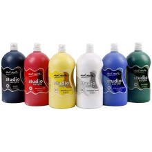 Mont Marte Discovery School Acrylic, 6 Basic Colours, 1/2 Gallon (2 Liter). Ideal for Students and Artists. Excellent Coverage and Fast Drying. Pump