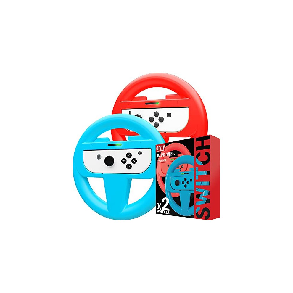 Orzly Steering Wheels For Nintendo Switch Joy-Cons, Racing Wheels For Mario Kart 8 Deluxe [Mariokart Switch Steering Wheel Joycon Controller Blue/Red