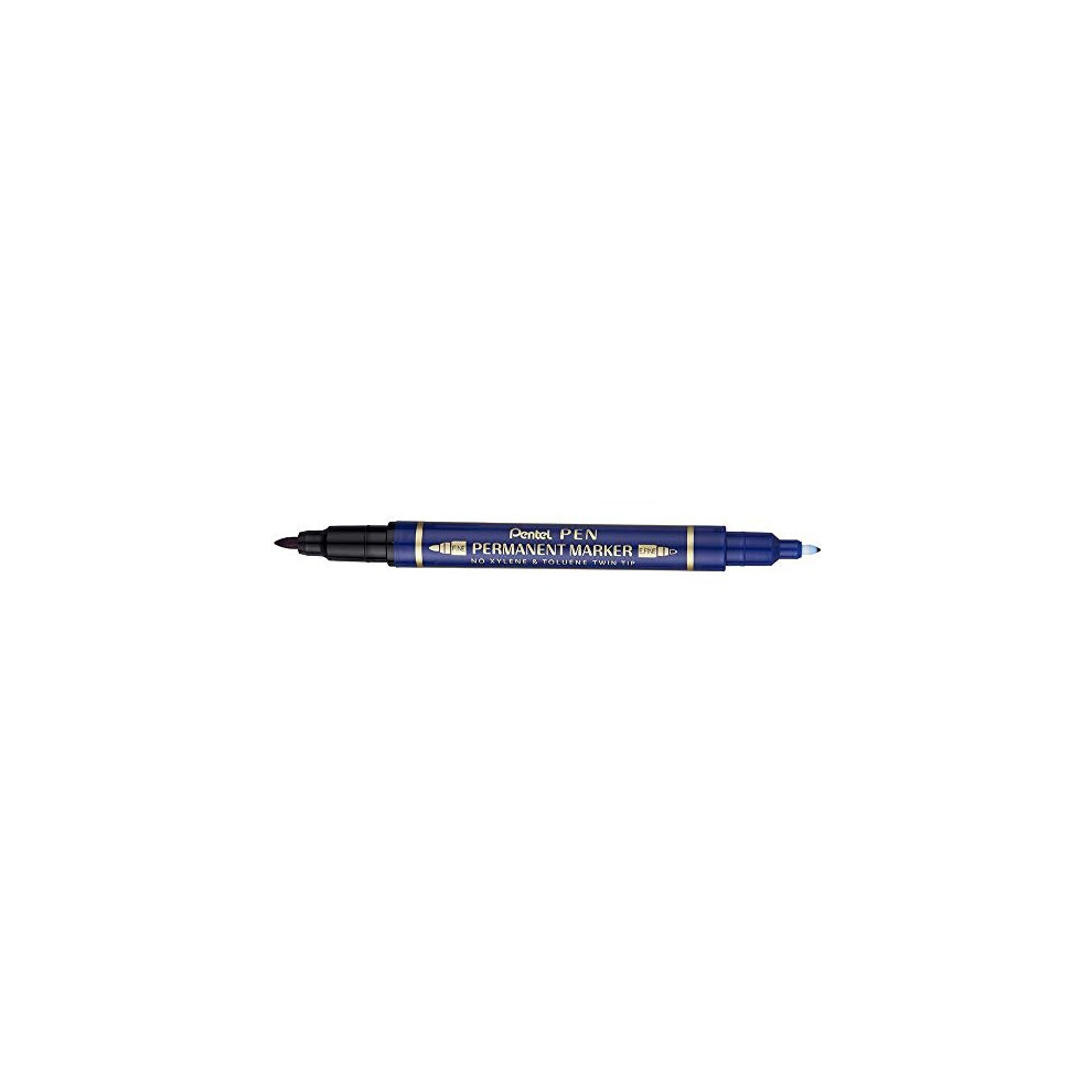 Pentel N75W Permanent Marker Twin Tip Blue Pack of 12