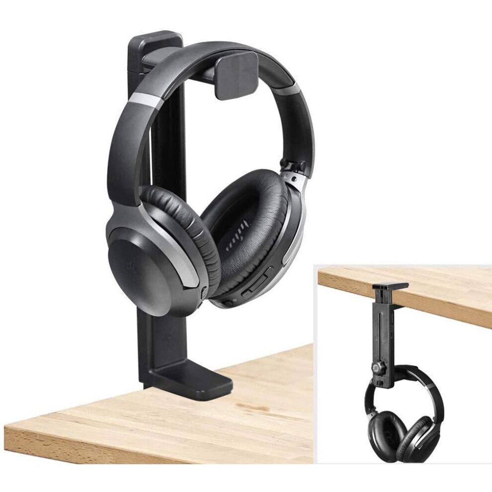 Neetto HS906 Headphone Stand & Hanger 2 in 1, Above & Under Desk Gaming Headset Holder Mount Hook with Height Adjustable & Rotating Clamp, Earphone