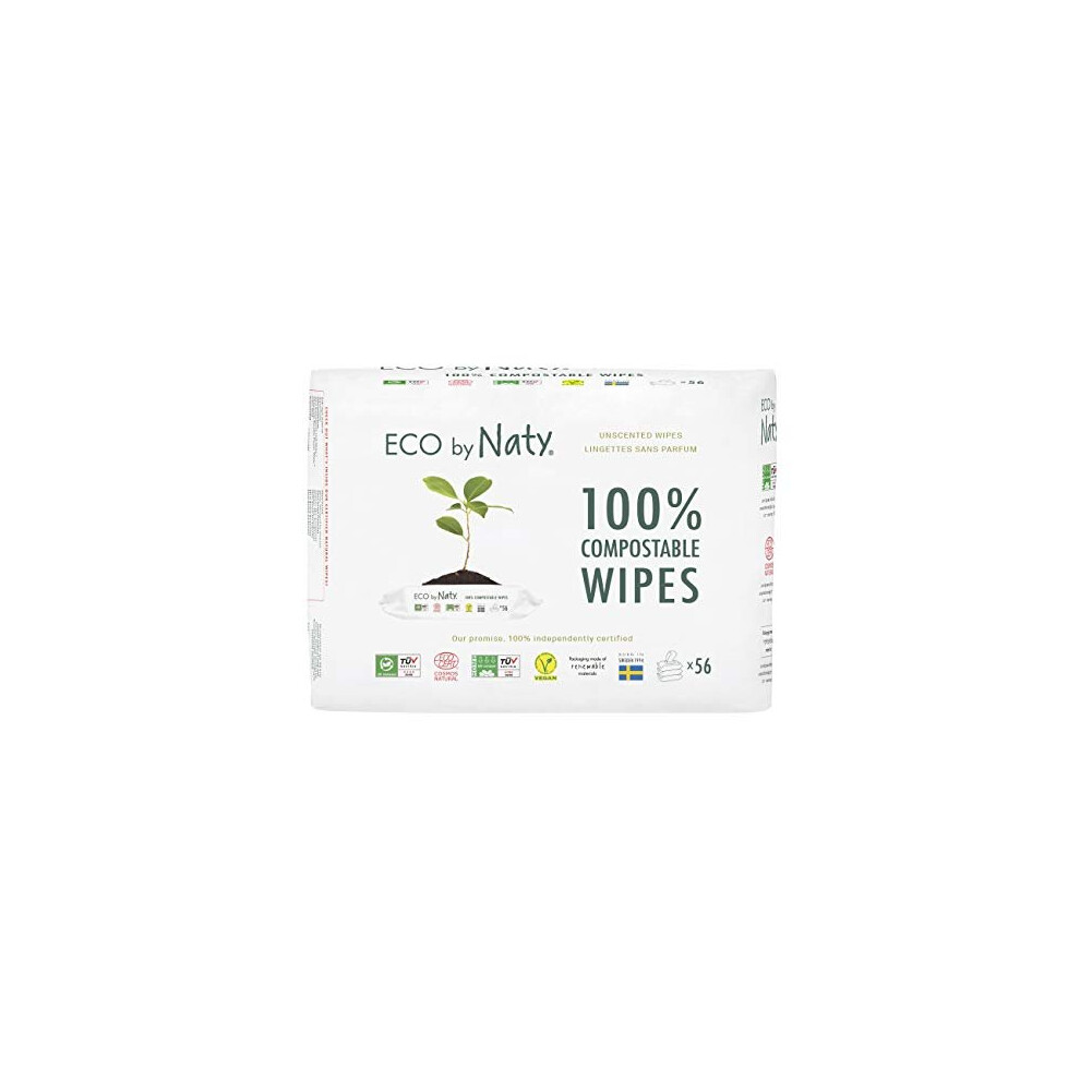 Eco By Naty Baby Wipes Plant Based Compostable Wipes. No Nasty Chemicals, Fragrance-Free, 168 Count (Pack Of 3 Of 56)