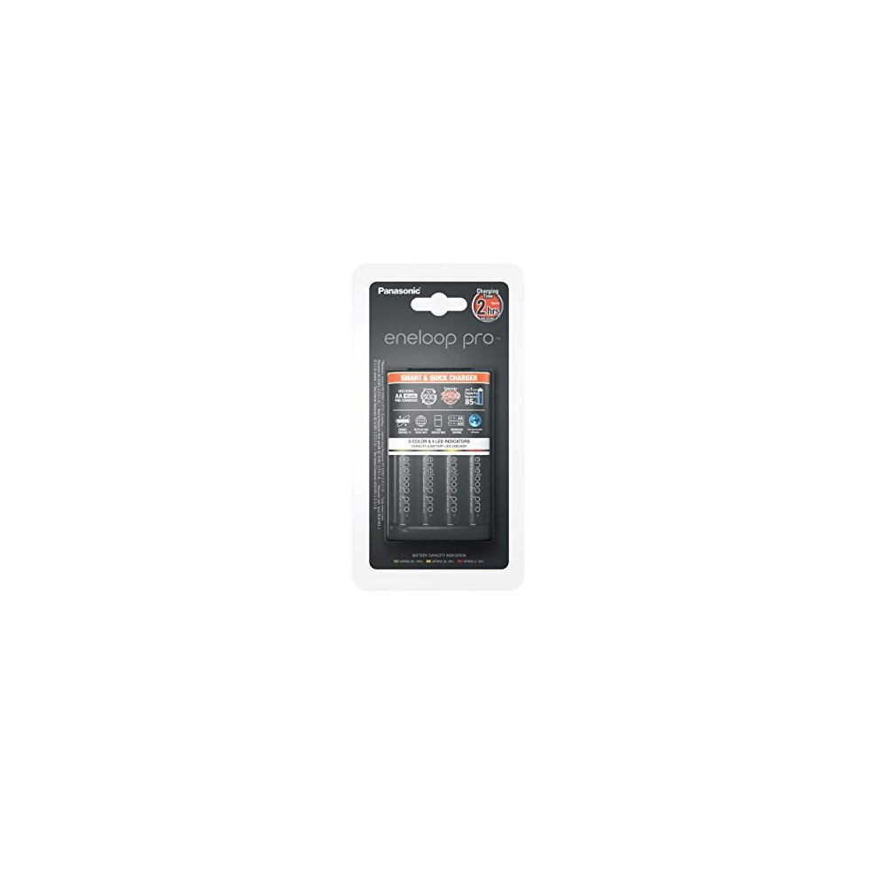 Panasonic Eneloop Pro Smart Quick Charger For 1Â4 Aa/Aaa Ni-Mh Batteries, With Led Display And Single-Slot Monitoring, Including 4 Eneloop Pro 5410853057635