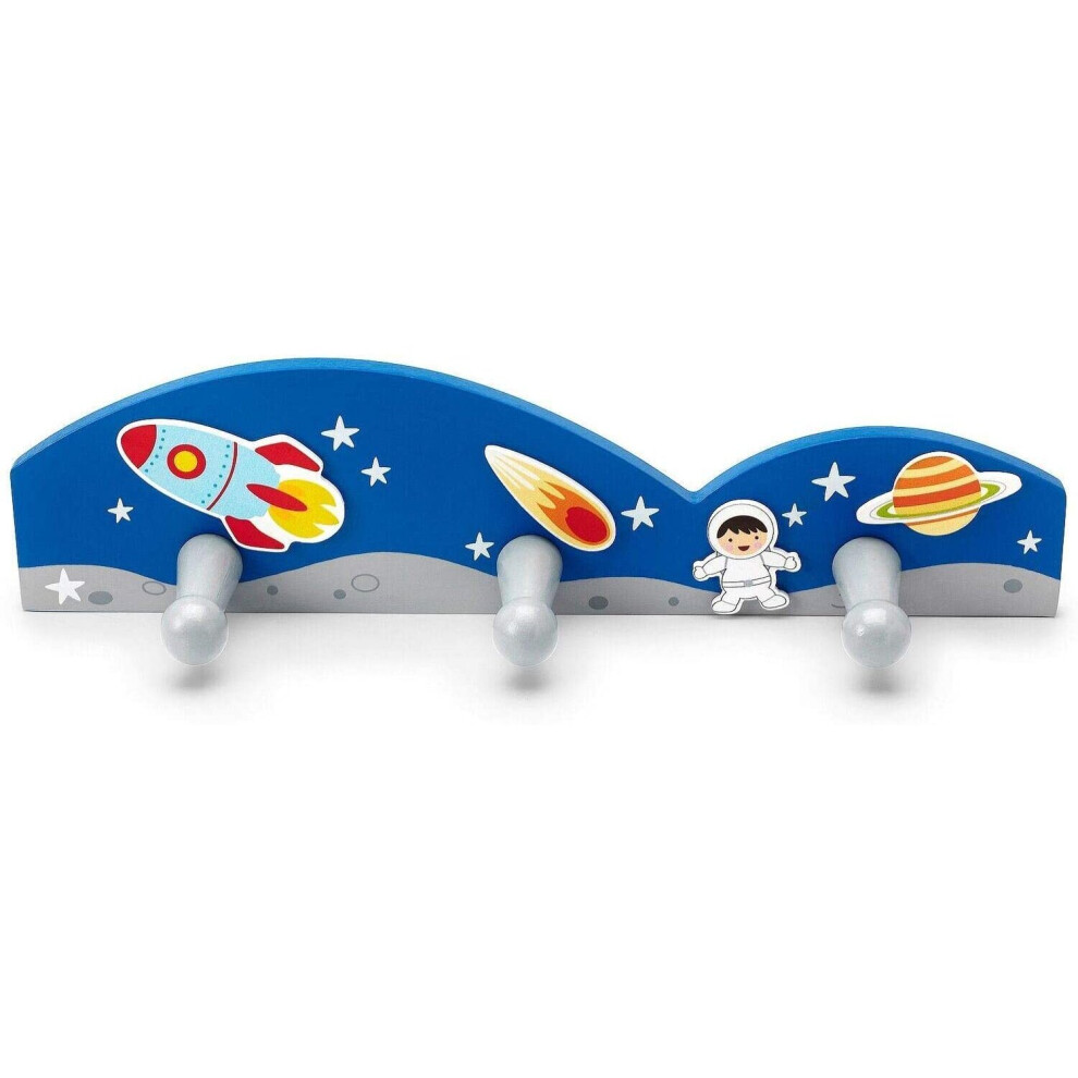 Children's Rocket Space Themed Triple Coat Hook Wall Hook For Boys Nursery Or Bedroom Decoration Mousehouse Gifts