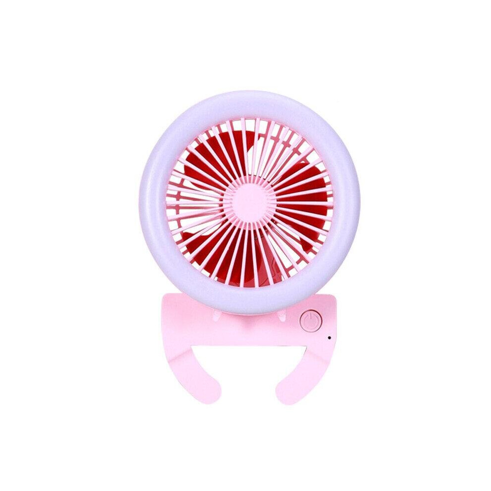 (Pink) 2 In 1Multifunction Mini Fan 2 Modes LED Camping Light 3 Speed USB Rechargeable Carabiner Hook Fan Climbing Outdoor Indoor