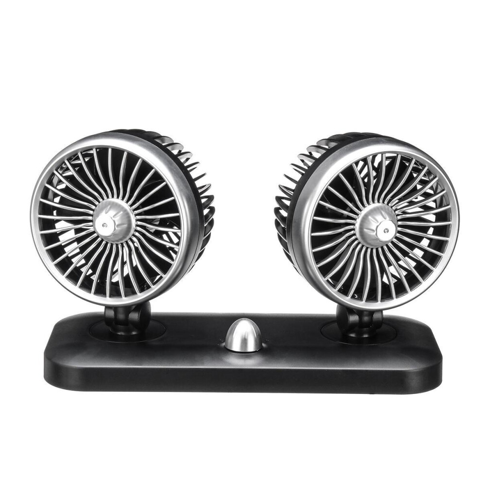 (12V) 20W Dual Head Car Fan Portable Adjustable Air Cooler Recreational Vehicle Cooling Fan Rotating Oscillating Dashboard Ventilation Fan 3654659052957