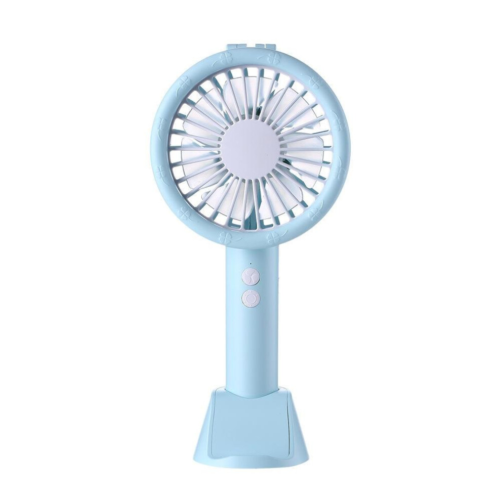 (Blue) 3 In 1 5V Mini USB Handheld Desktop Fan 3 Modes Cooling Wind Speed LED Light Phone Holder