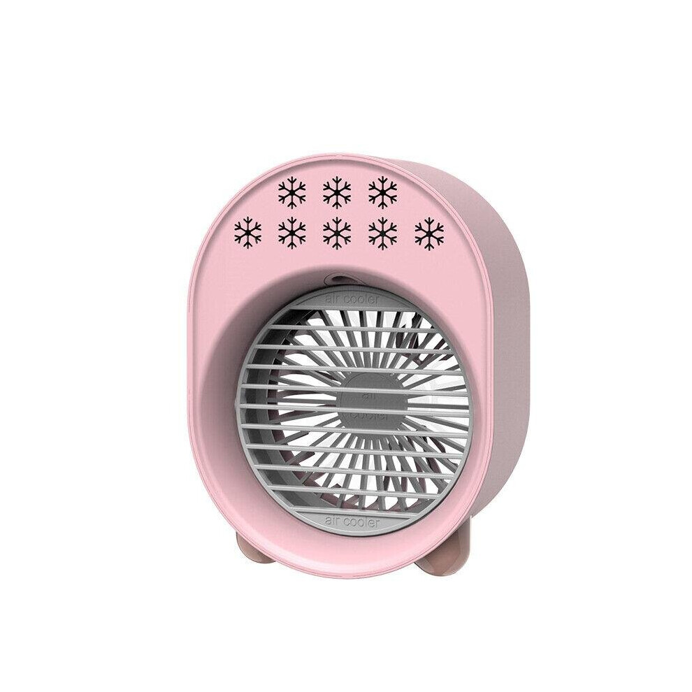 (Pink) 3W Portable Air Conditioning Fan Three-Speed Wind Mini Chiller Spray Fan Rechargeable USB Desktop Cooling Fan