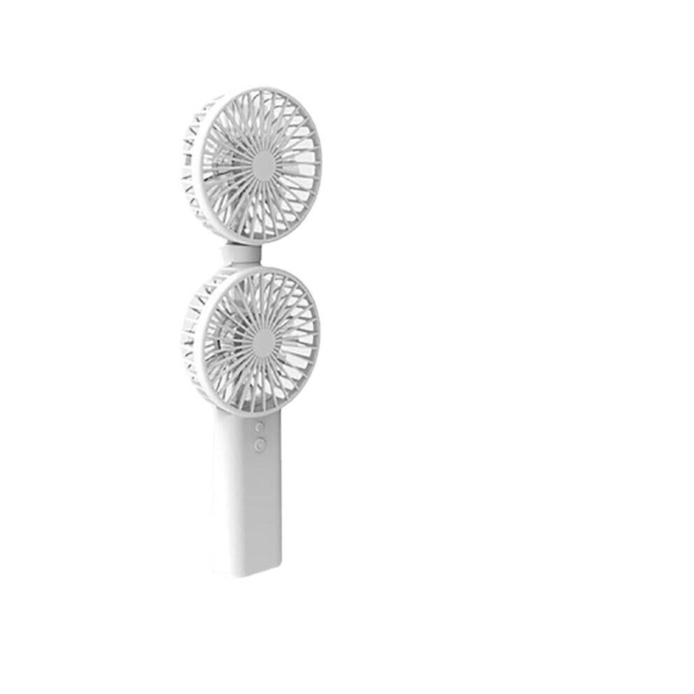 (White, 3000 mA) Foldable Portable Dual-head Hand-held Fan Third Adjustable Seven Hakaze Mute Wind Fan Large Capacity Dual Battery 90 Folding 180 Rotation Fan