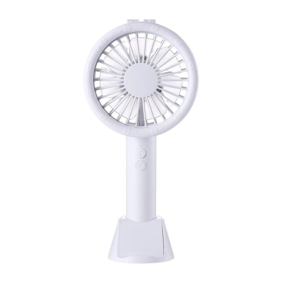 (white) 3 In 1 5V Mini USB Handheld Desktop Fan 3 Modes Cooling Wind Speed LED Light Phone Holder