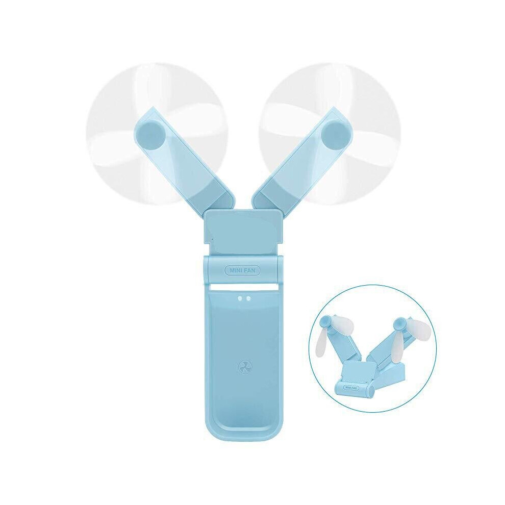 (White) 5V 1W Mini Folding Double-headed USB Fan Table Desktop Electric Fan 2 Modes Wind Air Cooler Outdoor Travel