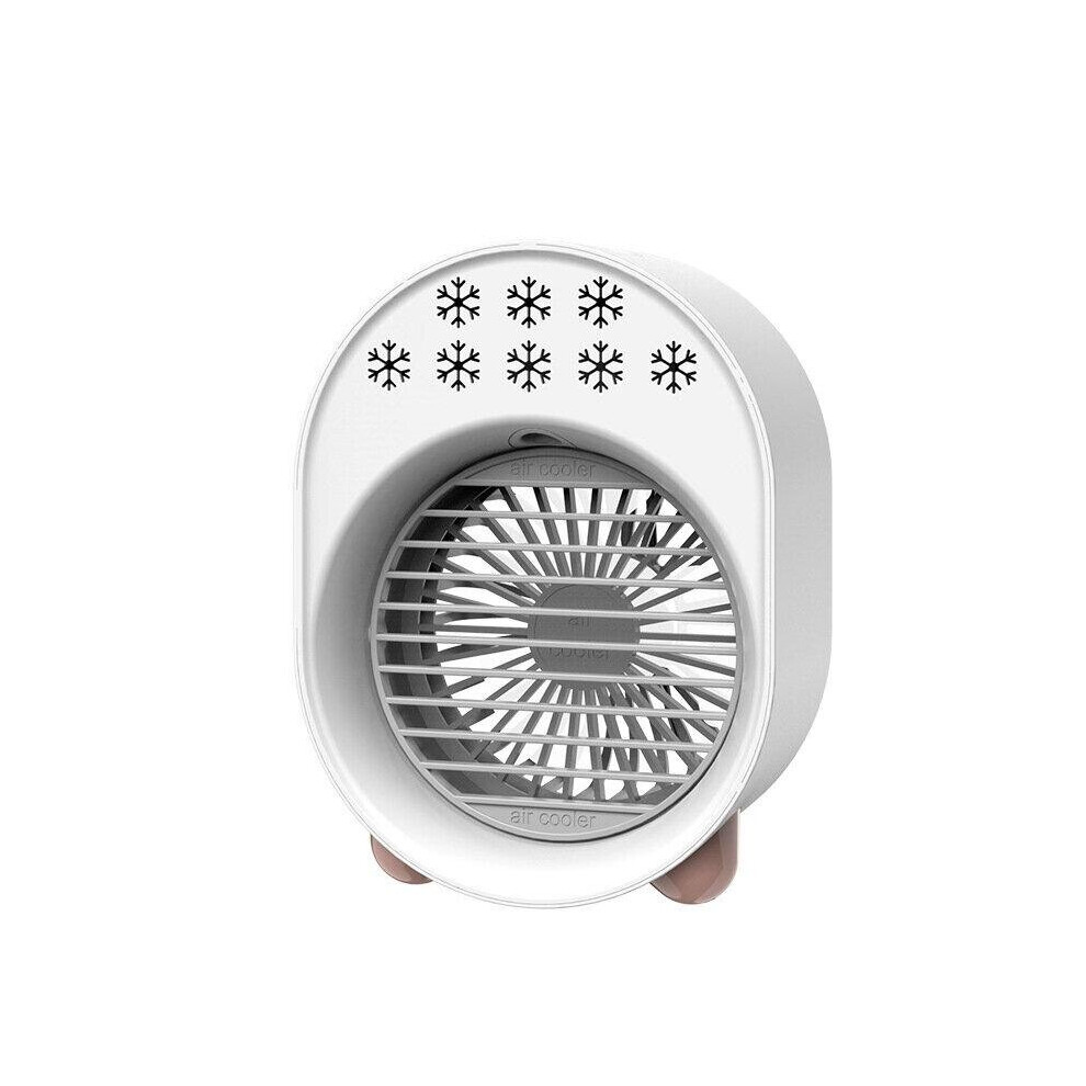 (White) 3W Portable Air Conditioning Fan Three-Speed Wind Mini Chiller Spray Fan Rechargeable USB Desktop Cooling Fan