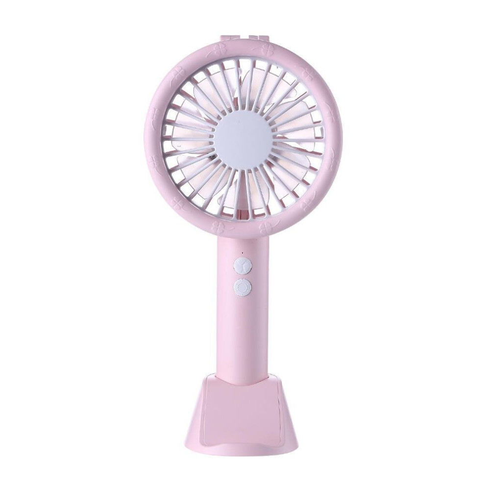 (Pink) 3 In 1 5V Mini USB Handheld Desktop Fan 3 Modes Cooling Wind Speed LED Light Phone Holder