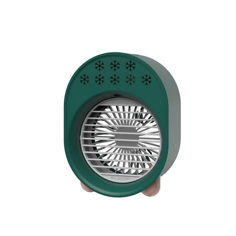 (Green) 3W Portable Air Conditioning Fan Three-Speed Wind Mini Chiller Spray Fan Rechargeable USB Desktop Cooling Fan