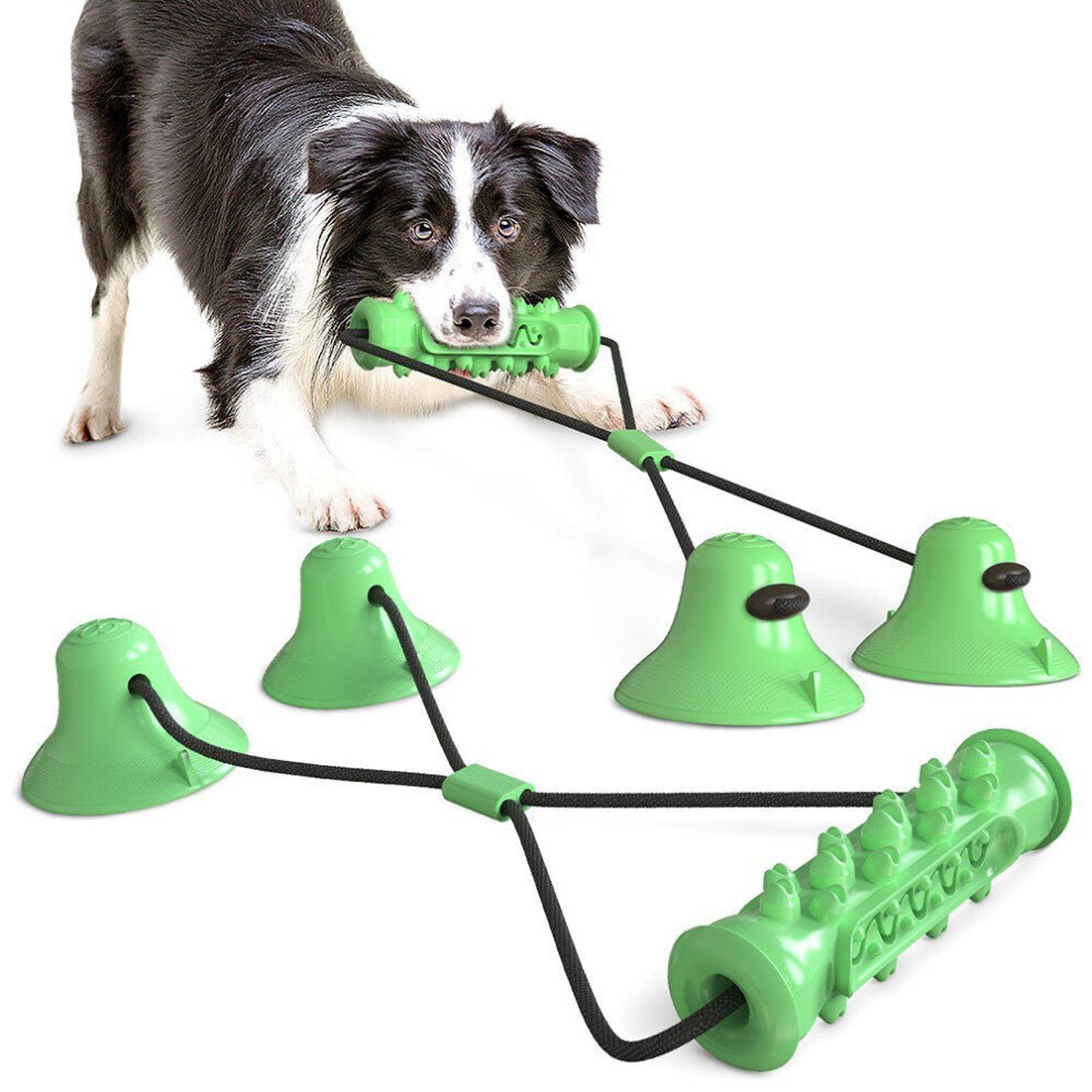 (Green) Dog Molar Bite Chew Toy Rope Pull Interactive with Suction Cup for Pulling Chewing Teeth Cleaning