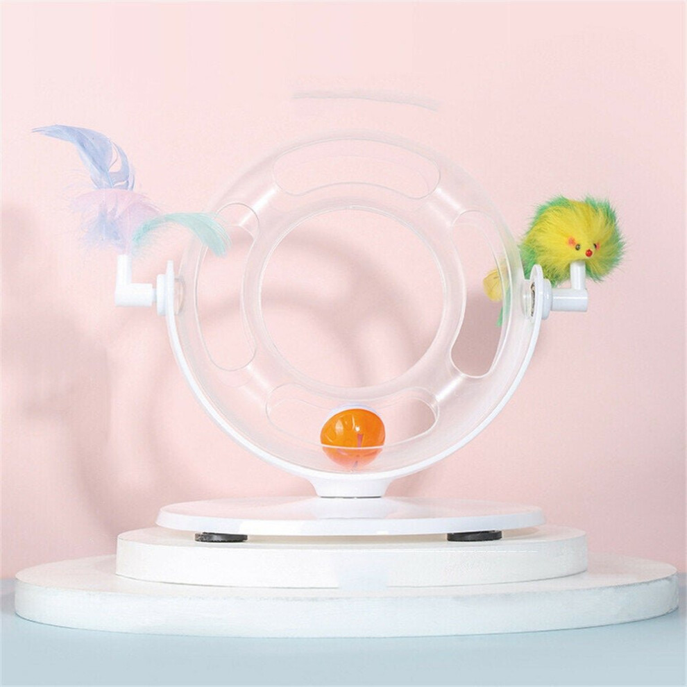 (White) Cat Roller Coaster Toy Interactive Round Shape Toy 360 Rotation Toy with Ringing Bell Non-slip Design for Cats