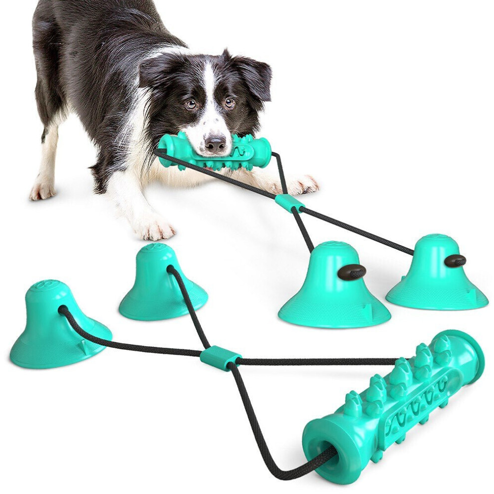 (Blue) Dog Molar Bite Chew Toy Rope Pull Interactive with Suction Cup for Pulling Chewing Teeth Cleaning