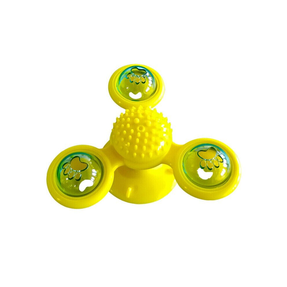 (Yellow) Rotating Three Head Windmill Cat Toy Scratching Hair Pet Cat Interactive Toy