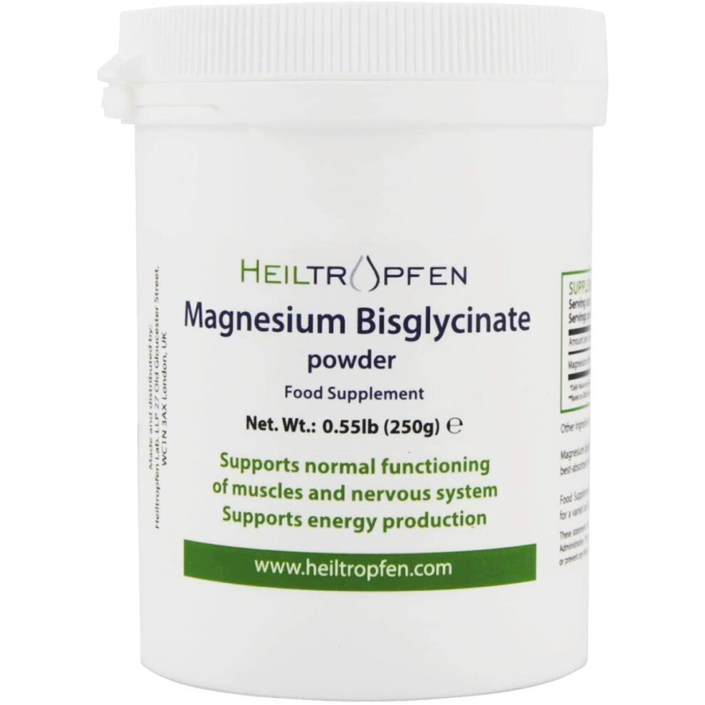 Magnesium glycinate as Magnesium bisglycinate | 0.55 lb â 250 g | Crystal Powder Soluble in Water | HeiltropfenÂ®