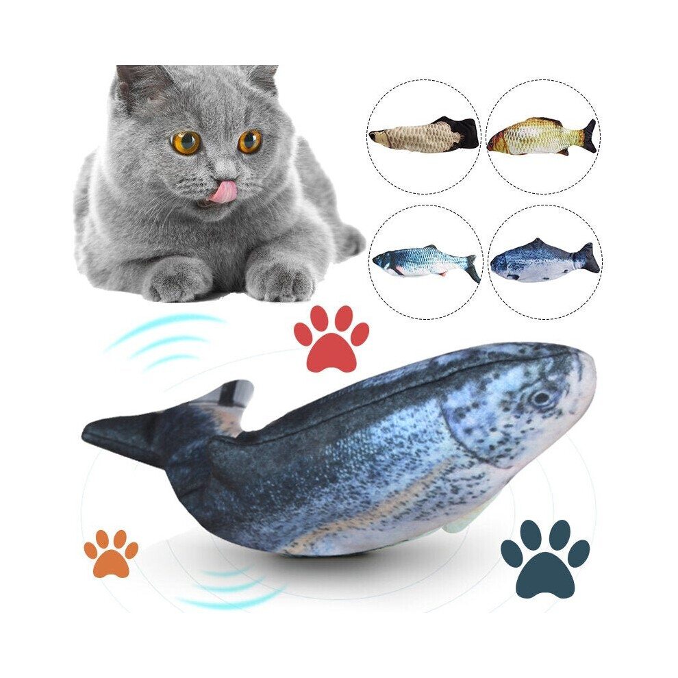 (Silver Arowana) USB Charging Electronic Plush Cat Toys Imulation Fish Jumping Fish for Pet Interaction