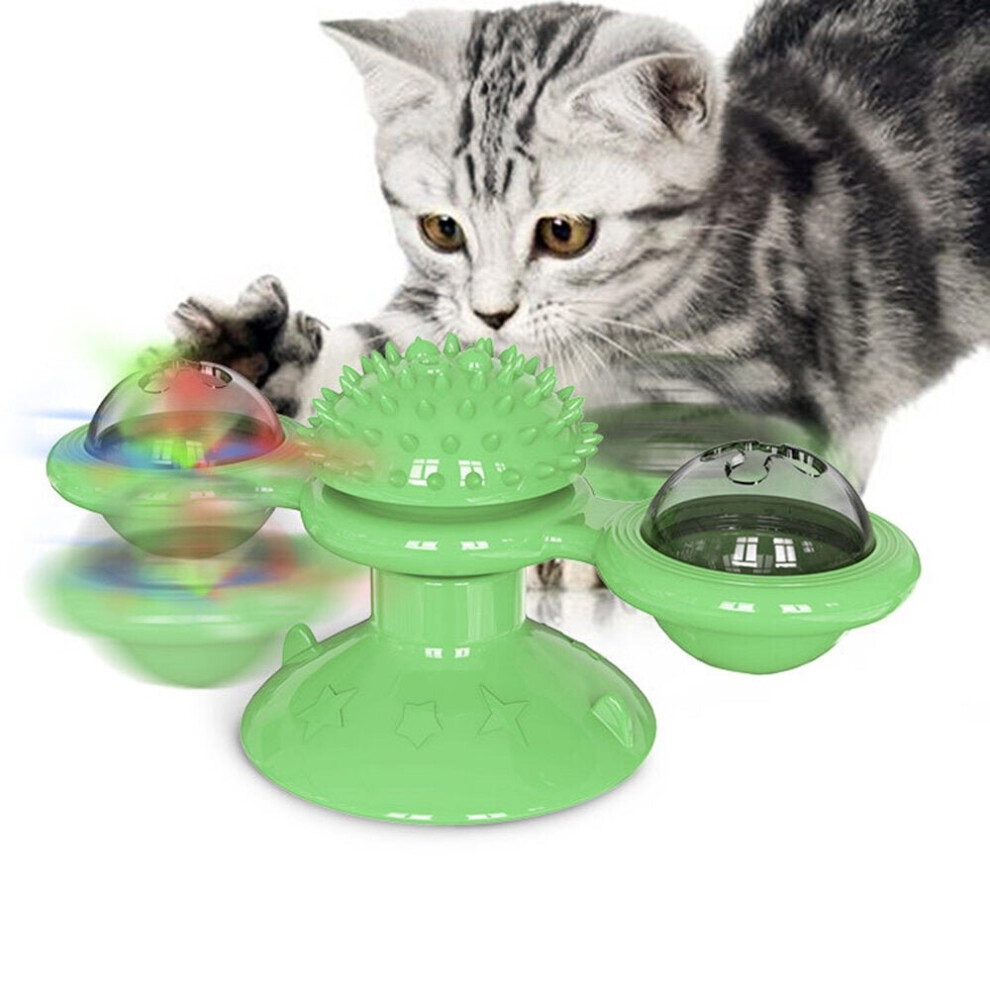 (Green) Dog Cat Food Ball Pet Toy Flip-Top Spinning Mill Scratch-Itch Toys Brush For Home Games