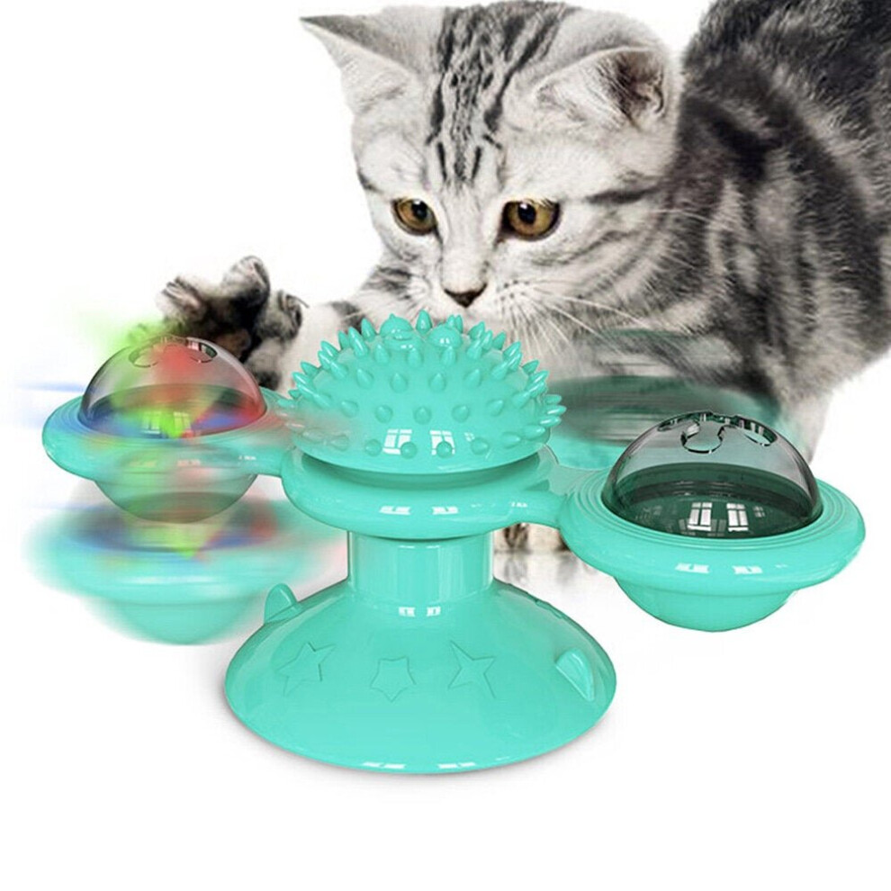 (Blue) Dog Cat Food Ball Pet Toy Flip-Top Spinning Mill Scratch-Itch Toys Brush For Home Games