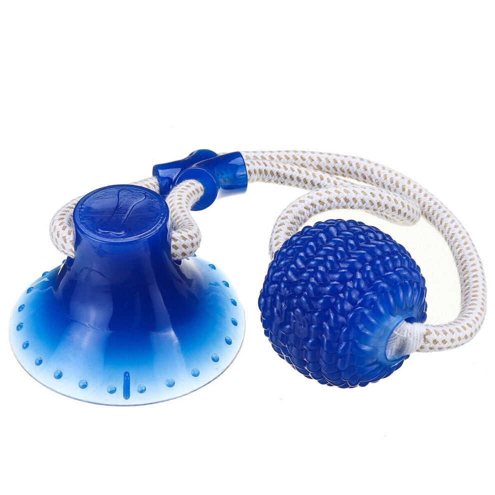 (Blue) Multifunction Pet Molar Bite Toy with Suction Cup Pet Supplies Rubber Ball Pet Toys